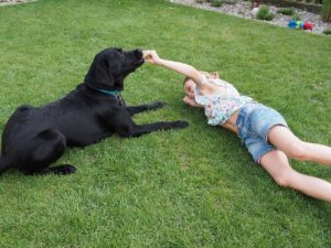 Diabetesspürhund und Patientin spielen, (c) Dr. Anja Becker